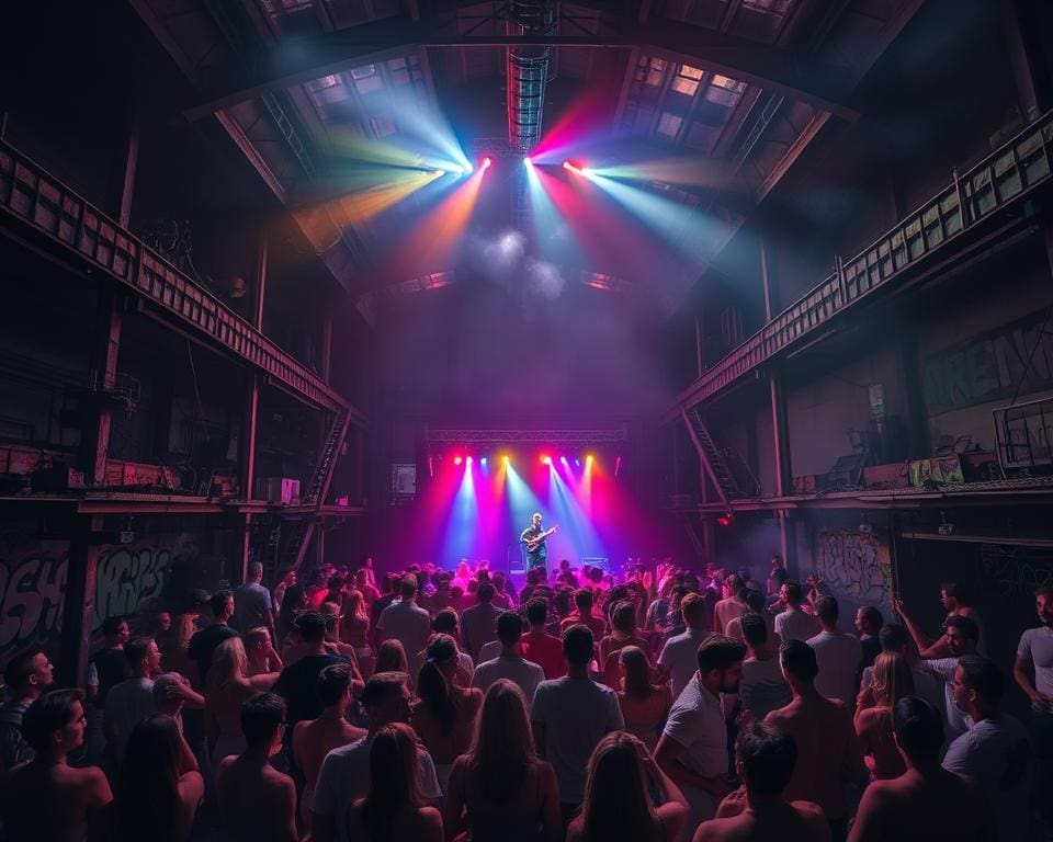 Ga naar een muziekavond in een verlaten fabriekspand