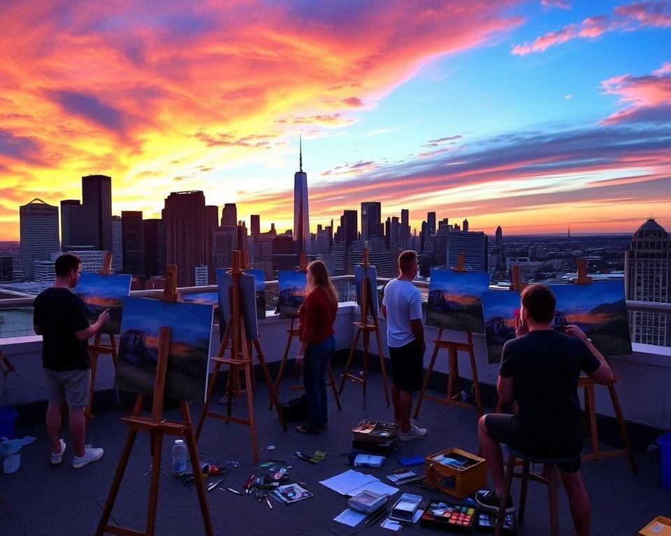 Probeer een schilderworkshop op een rooftop locatie