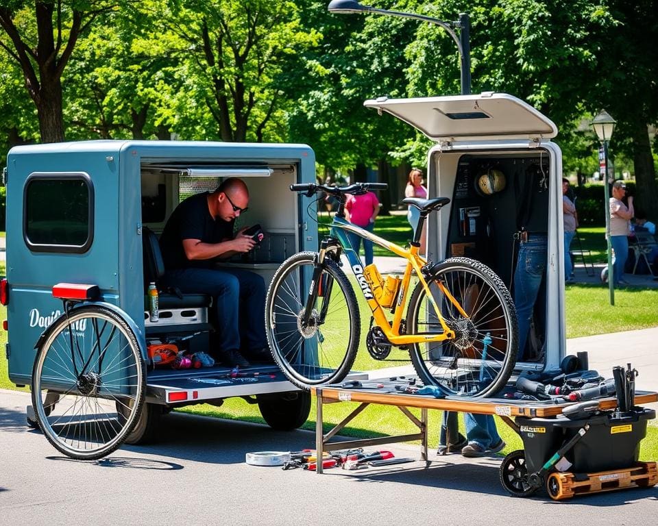 Mobiele fietsenmaker in actie