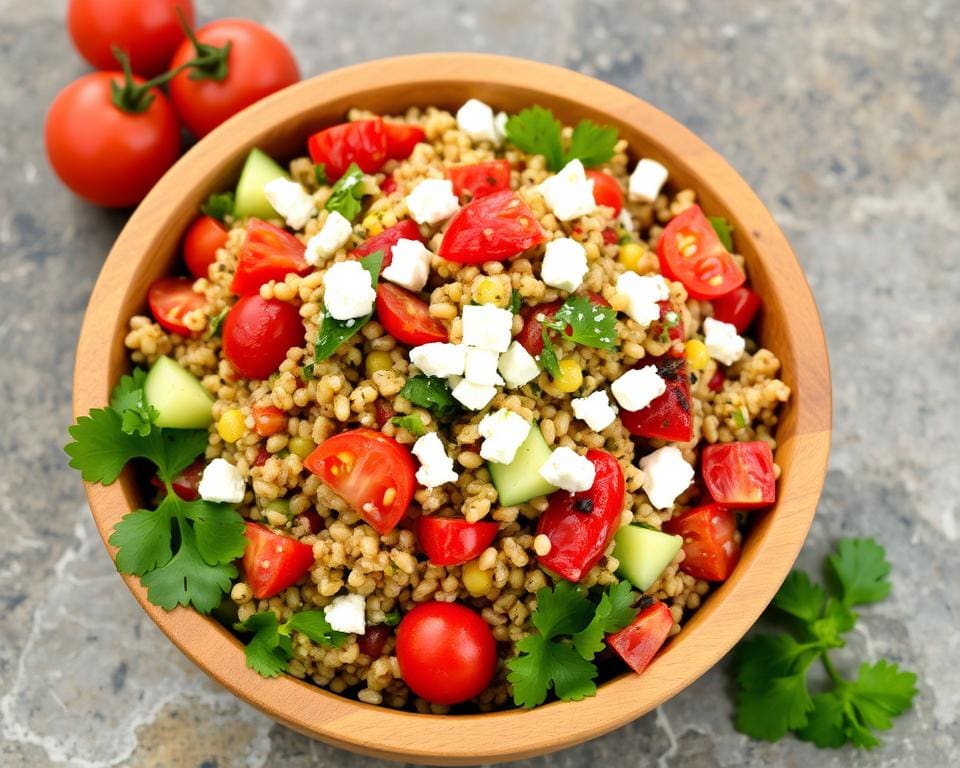 Quinoa salade met geroosterde paprika’s en feta