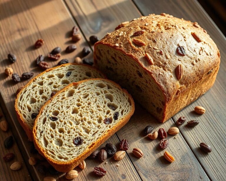 Volkoren speltbrood met rozijnen en noten