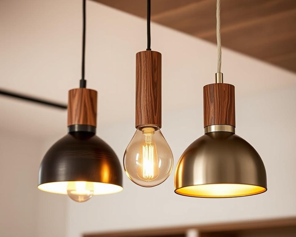 Hanglampen met een houten accenten en moderne touch