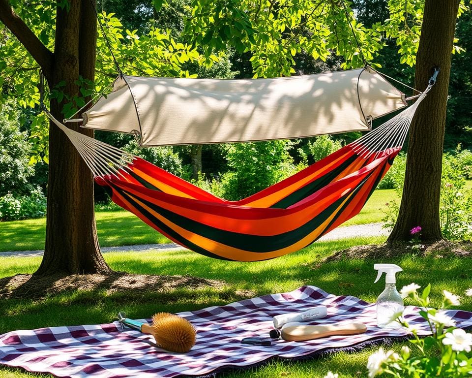 onderhoud hangmat met bescherming tegen zonlicht