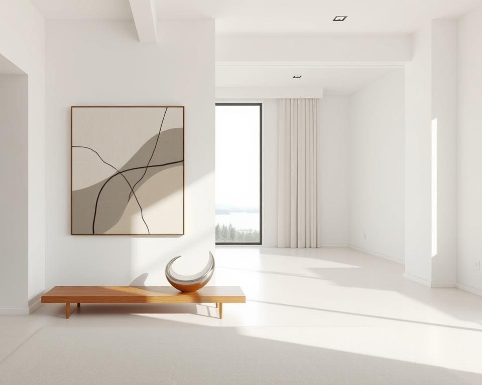 kunstselectie en plaatsing van kunstwerken in minimalistische inrichting