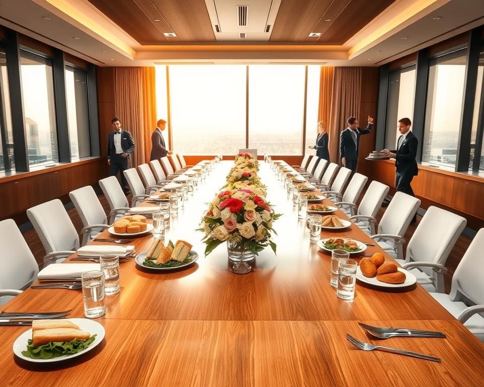 Hoe zorgt een cateringteam voor een zakelijke lunch?