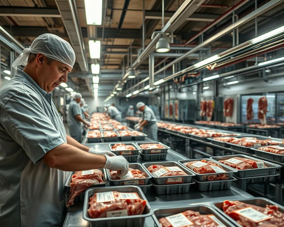 Wat doet een inpakmedewerker in een vleesfabriek?