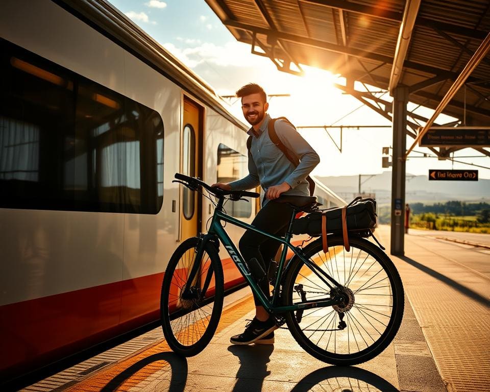 stappen voor een trein en fiets rondreis